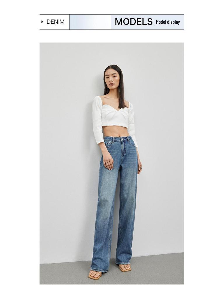 Retro High Waisted Wide Leg Blue Jeans for Women - Slimming and Loose Fit