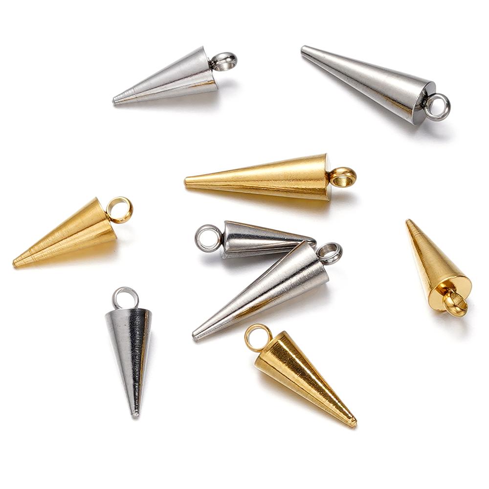 10Pcs/Lot 5MM Stainless Steel Cone Shape Charms Pendants for Handmade DIY Women Man Hoop Earring Jewelry Making Supplies