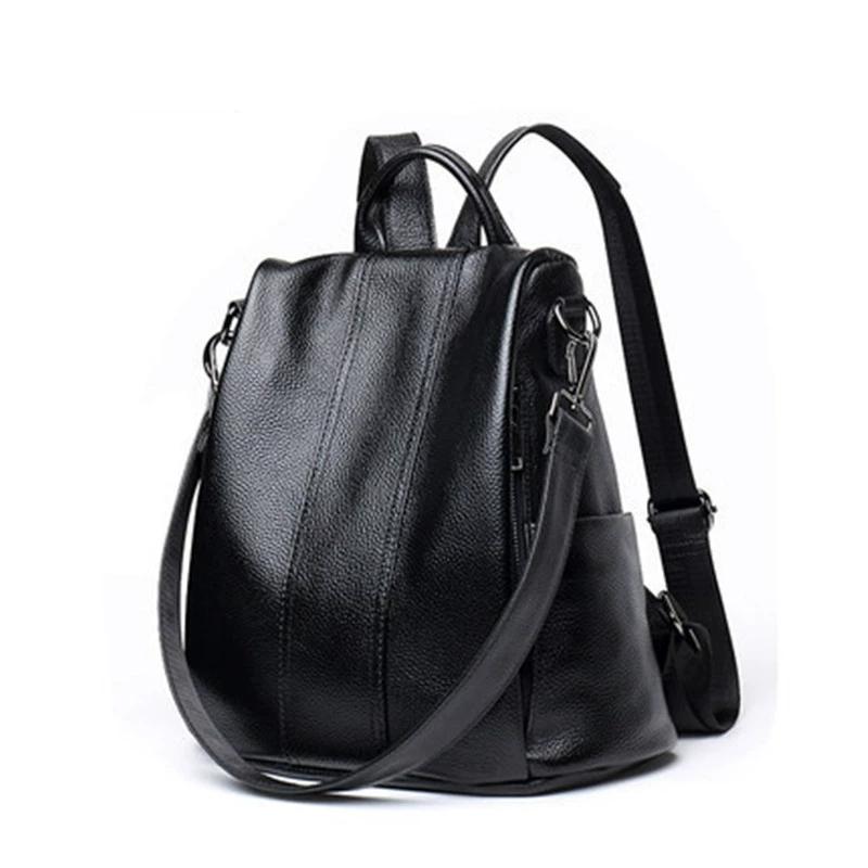 Multifunctial Genuine Leather Backpack for Woman Real Cowhide Travel Bags Casual Cow Leather Shoulder Bag