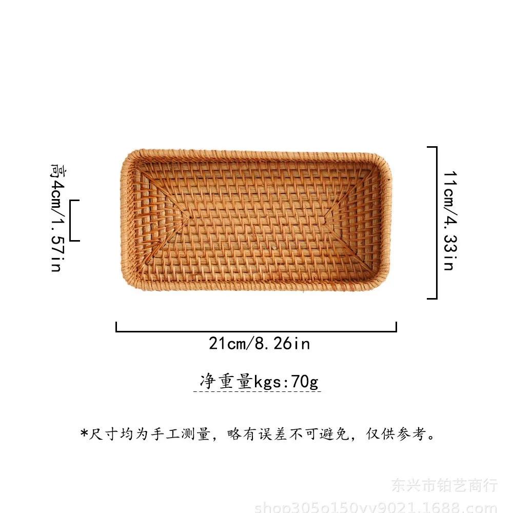 Handwoven Rattan Storage Basket Square Wicker Tray Picnic Basket Bread Food Plate Fruit Cake Sundries Box Kitchen Decoration