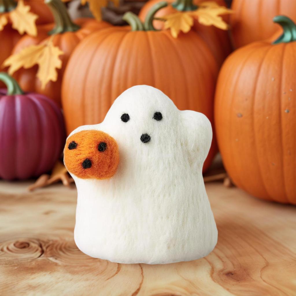 Halloween Ghost Felt Funny Decor Holding Pumpkin White Funny Ghost Ornaments For Desk Indoor Outdoor Home Festival Event Party