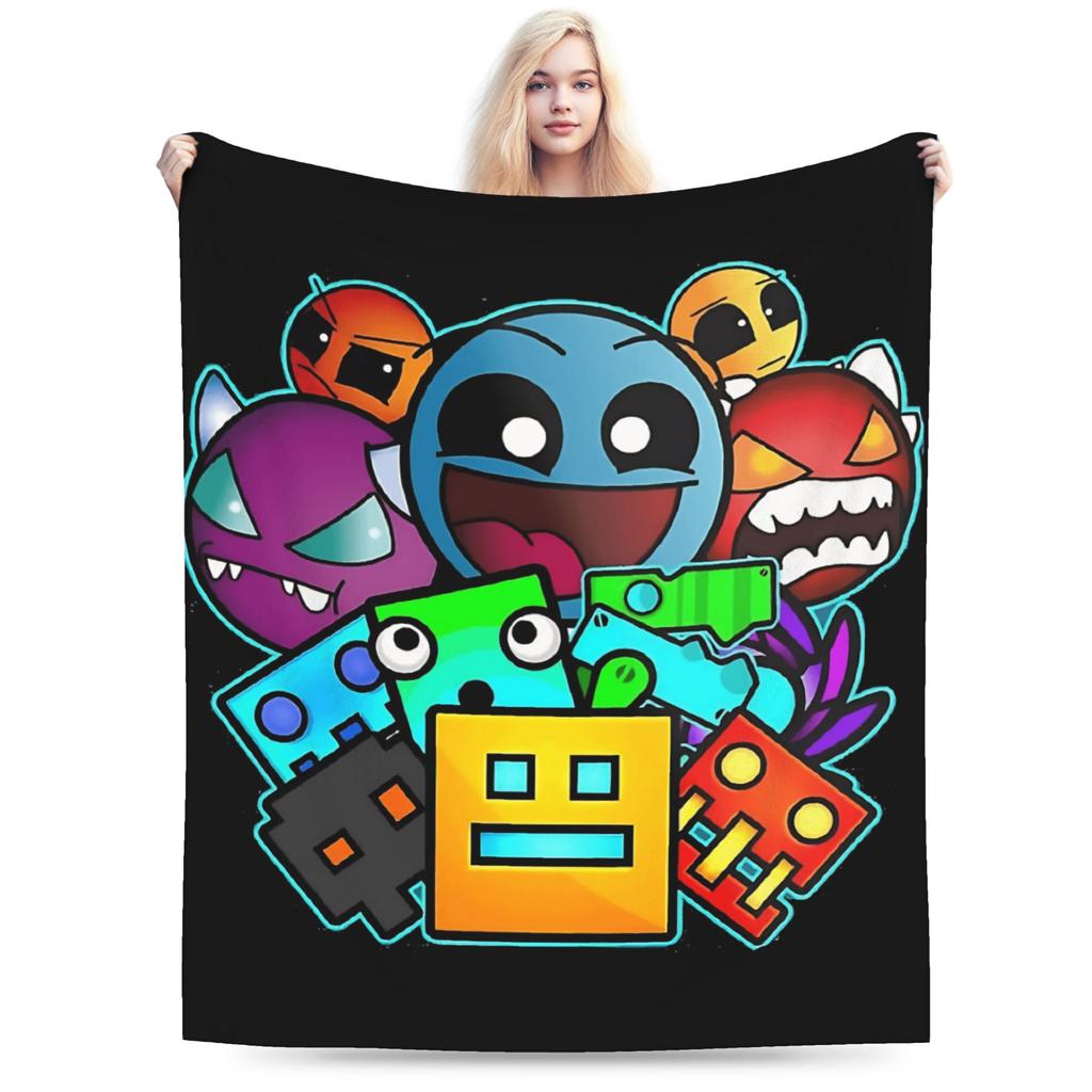 Geometry Dash Difficoltà Demon Faces Coperta Peluche Ragazzo Ragazza Coperta Plaid in Flanella Per Esterno Calda Morbida Copriletto