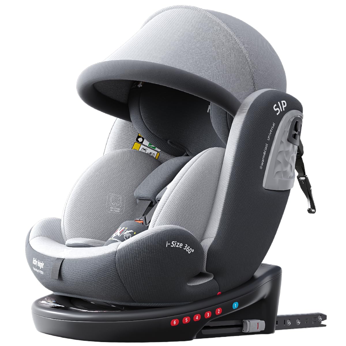 Siège enfant Heekin pivotant ISOFIX fixe norme ECE R129 adapté aux enfants de la naissance à 12 ans angle réglable 360° (i-Size) vieux, (gris)