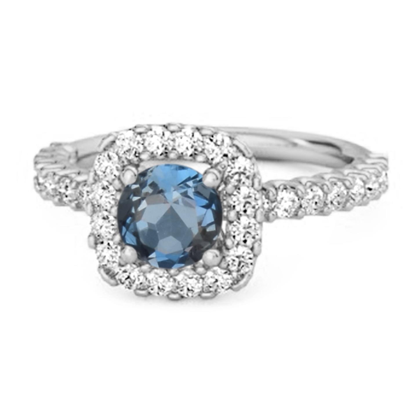 London Blue Topaz Round Cushion Halo Ring - 925  Sterling Silver 8.5 белый