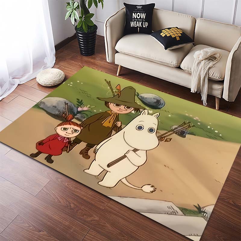 Moomin Valley Moomin Snufkin Bridge Castle Cartoon Print Anti-slip Area Rug Green Mountain Kids Living Room Bedroom Decor Floor Mat For Moomin Fans