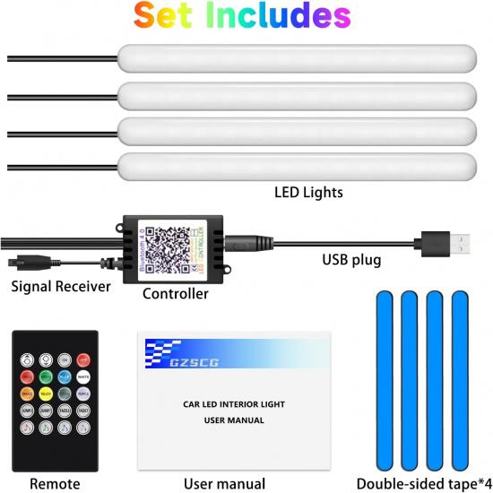Car Led Light Interior Under Dash Foot Well Light RGB, 29 Modes Static/Gradient/Strobe, Music Sync, With Controller App Timer, USB 5V, Ide Car