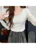 Women's Solid Color Raglan U-Neck Long Sleeve Slim Fit Base Layer Top for Spring and Autumn