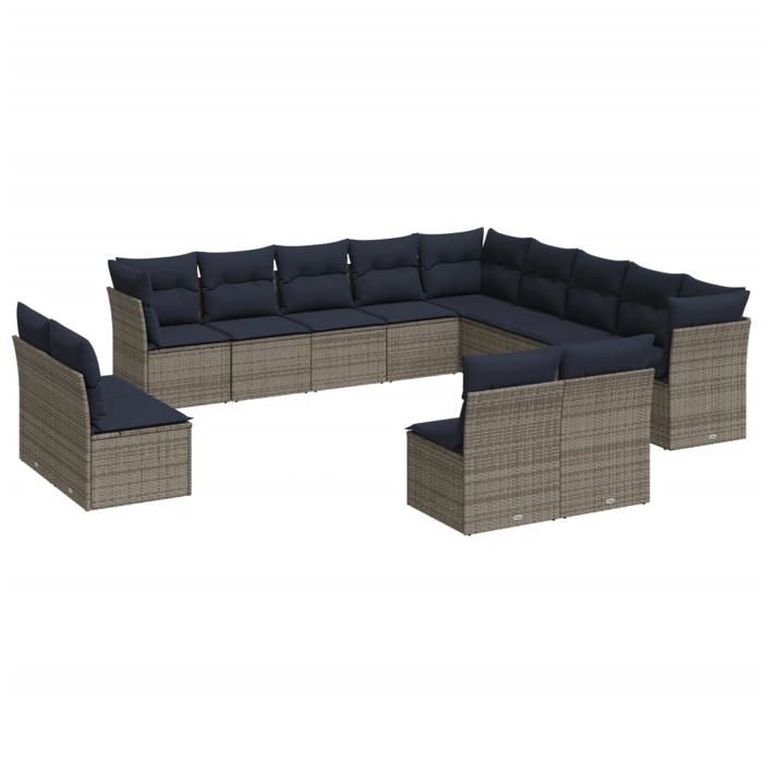 VidaXL Garden Lounge Set with Cushions 12 Pcs, Patio Sofas, Outdoor Furniture Set, Modern, Grey 3218421
