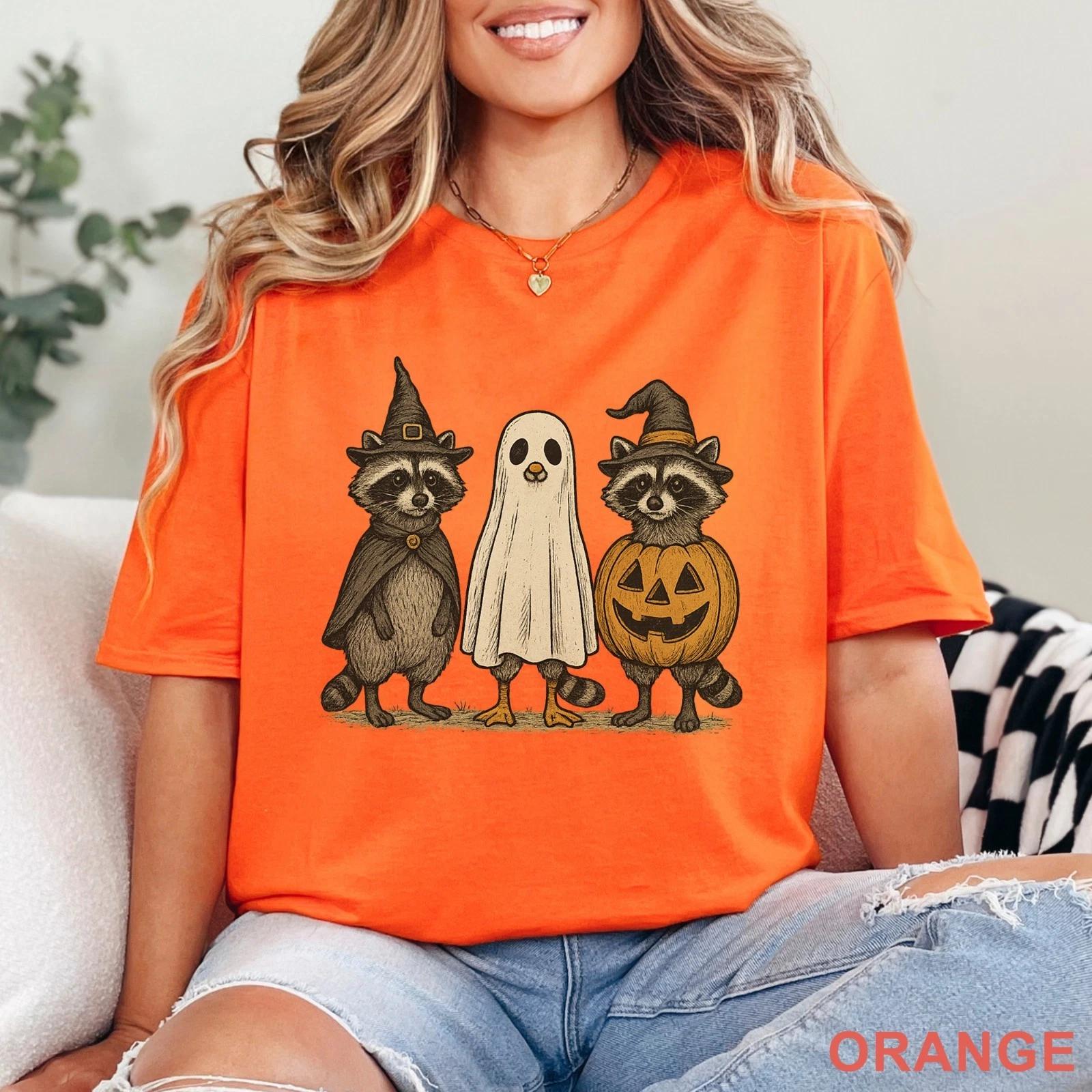 Spooky and Feral Raccoon Shirt, Funny Halloween Raccoon Shirt Cute Trendy 203668 S
