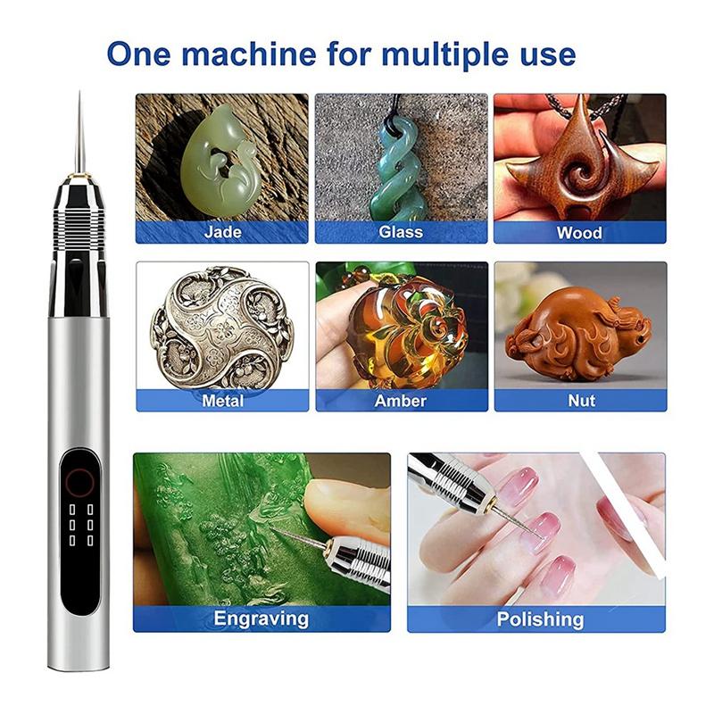 Electric Engraving Pen Grinding Polishing Nail Machines USB Rechargeable Cordless For Jewelry Wood Metal
