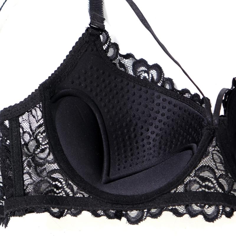 Women Black Lace Bra Strappy Sexy Bras with Wired Padded Push Up Lingerie B Cup Molded Underwear 34B 36B 38B 40B