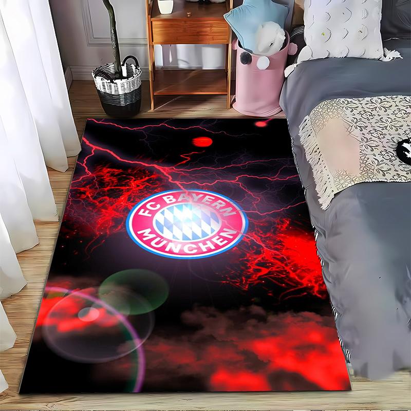 "FC Bayern München Logo Carpet with Red Lightning Design Floor Mat" Suitable for Use As an Anti-slip for Living Room Bedroom Sofas