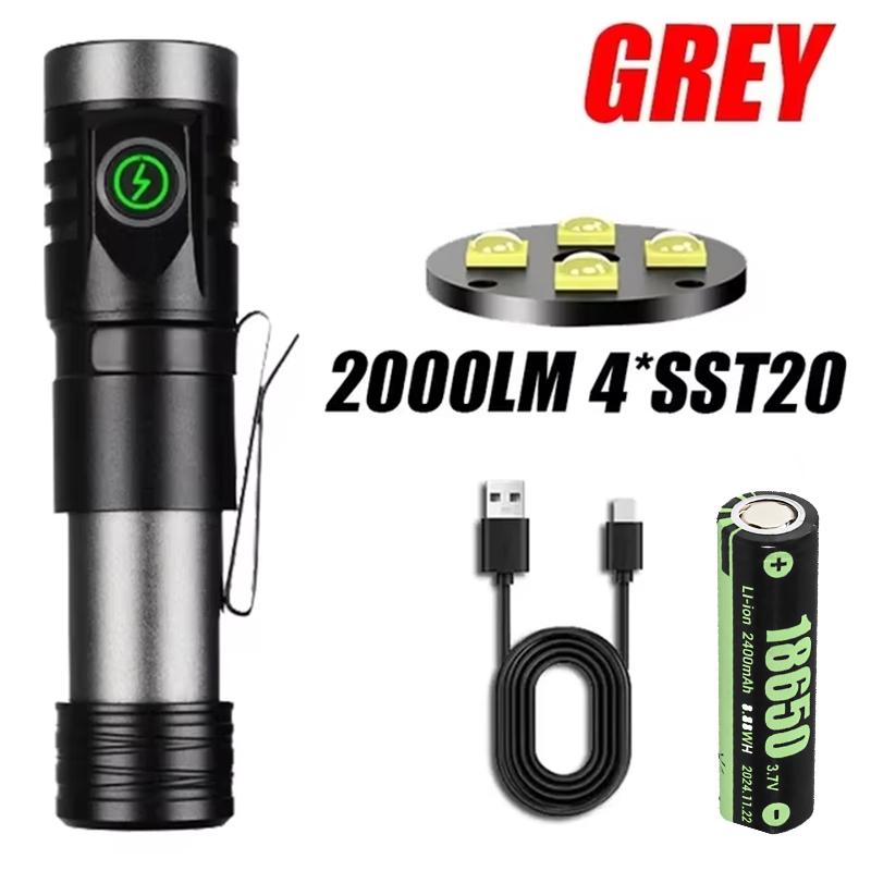 New Mini LED Flashlight 2000LM Ultra Bright Aluminum Alloy Torch with Tail Magnet Type-C Charging Outdoor Camping Hunting Lamp