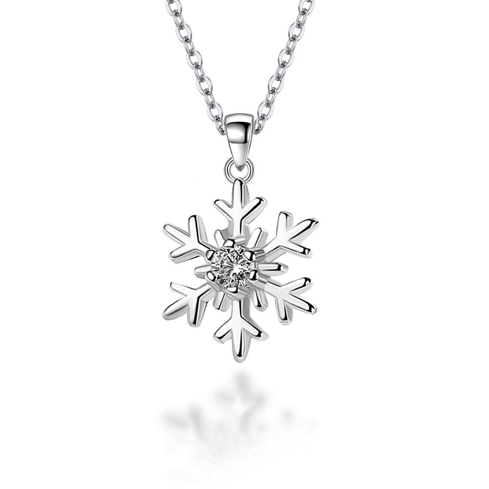 925 Sterling Silver Exquisite Fashion Snowflake Zircon Necklace Birthday Anniversary Date Party Gift