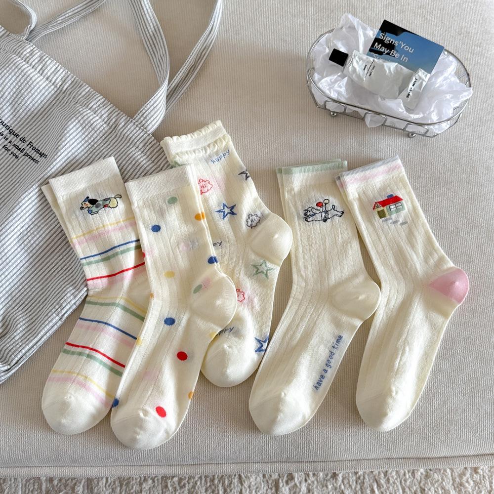 Summer Lightweight Breathable Socks - Netted Ankle-length Socks, Colorful Cartoon-style Pile-up Socks, No Ribbed Stripes, Frilled Edges Socks