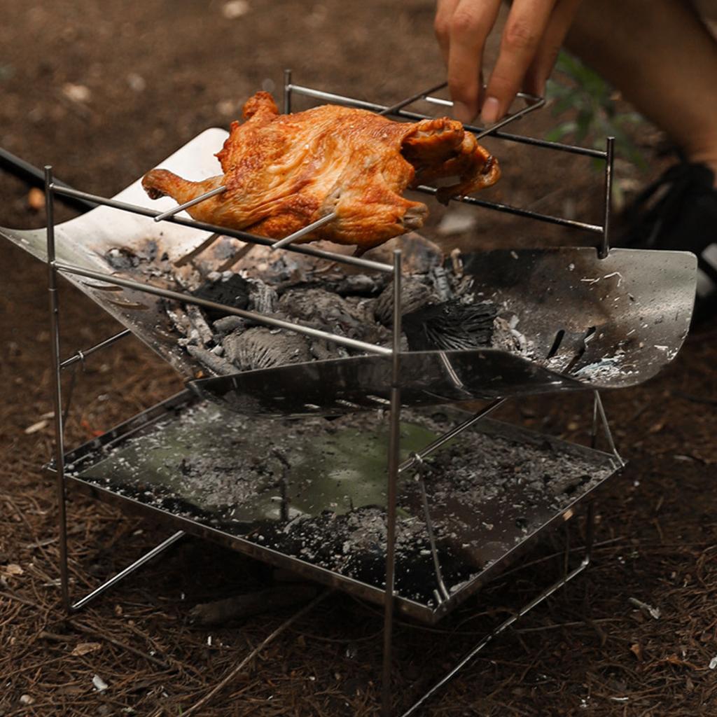 Faltbarer Holzkohle-Grill Tragbarer Zusammenklappbarer Camping-Grill aus Edelstahl für Outdoor-Reisen, Urlaub, Park, Garten