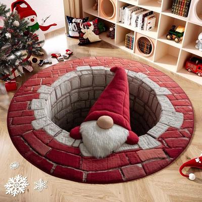 Tapis Rond de Noël 60*60cm Forme Spéciale 3D Velours Cristal Base de Sapin de Noël Décoration d'Ambiance Antidérapant