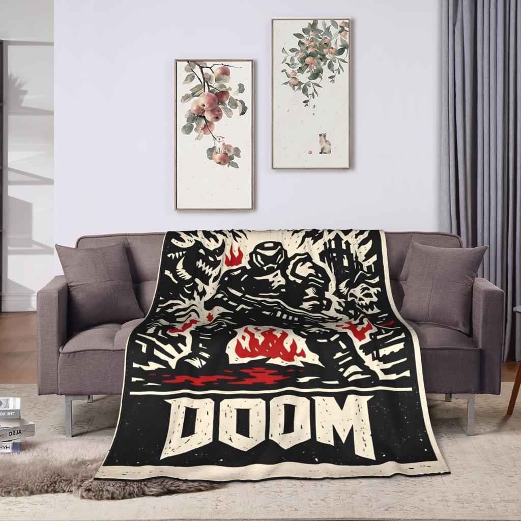 Doom Slayer Gaming Flannel Blanket Super Warm Bedding Throws For Outdoor Travel Office Novelty Bedspread Sofa Bed Cover