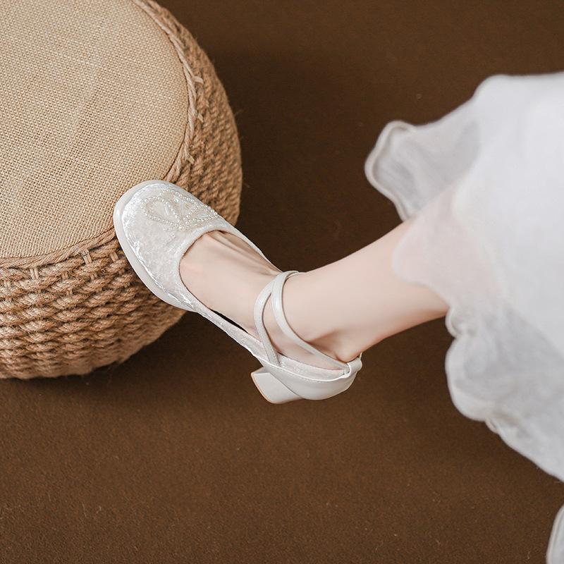 Spring New Super High Heel Mary Jane High Heels French Retro Chinese Style with Waterproof Table Princess Shoes