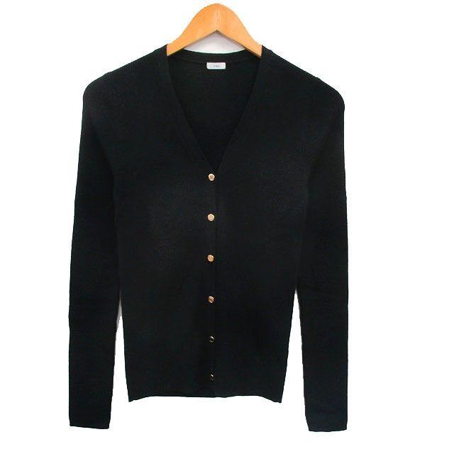 IENA Rib Knit Cardigan Long Sleeve V Neck Wool Black /KT27