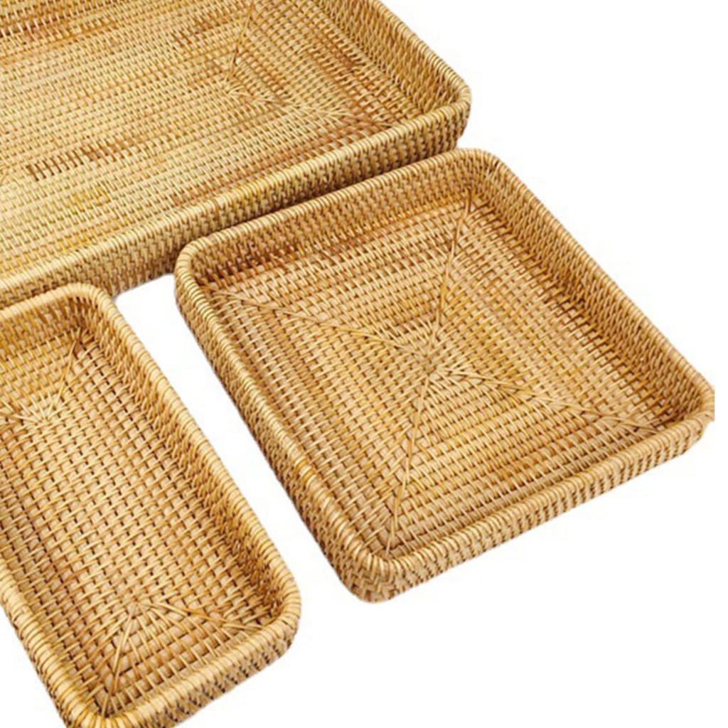 Rattan Tablett Tischplatte Organisation Handgeflochtener Snack Aufbewahrungskorb Multifunktionales Serviertablett 3