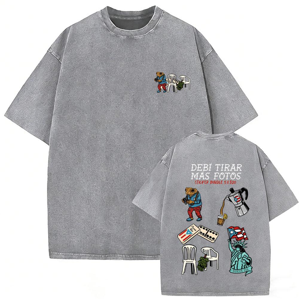 Vintage Acid Washed Rapper Bad Bunny Tshirt Debi Tirar Mas Fotos DTMF Tshirts Men Women Hip Hop Retro Short Sleeves T Shirts