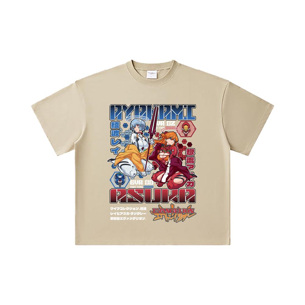 260 GSM Double Yarn 32 Count 100% Cotton Evangelion V2 Asuka Rei Print Unisex Heavy Cotton T Shirt
