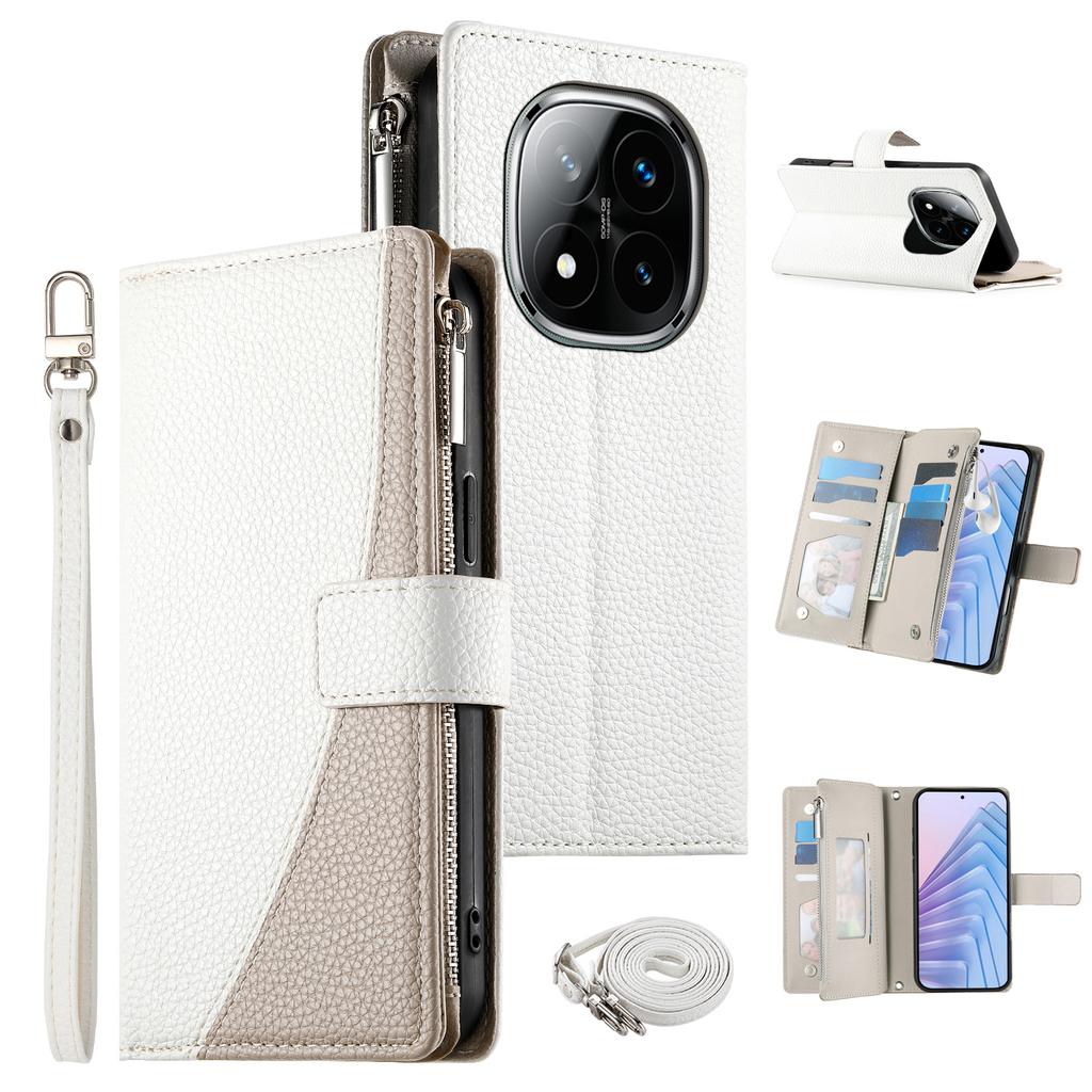 Pentru Xiaomi Redmi Note 14 Pro 4G Husă Portofel cu Fermoar Culoare Îmbinată Piele Husă Tip Carte cu Curele