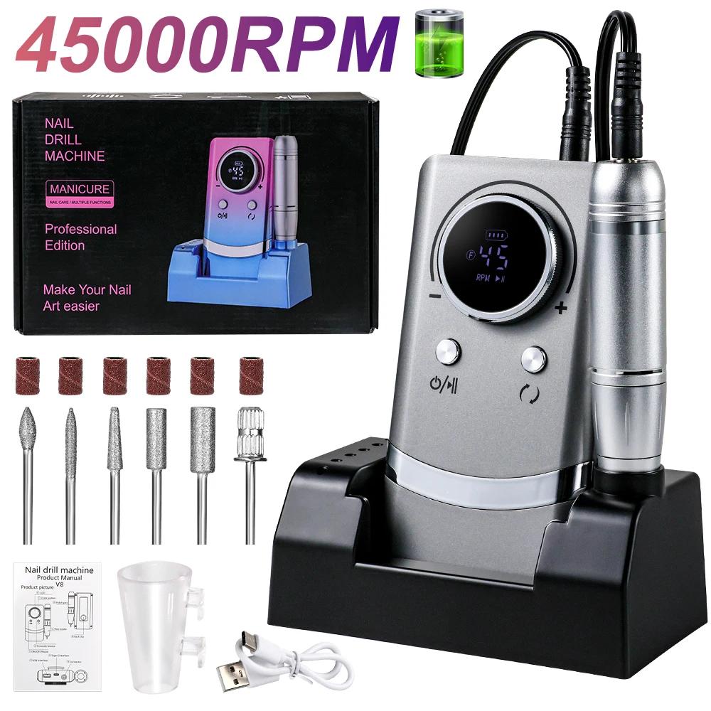 

45000RPM Professional Nail File Rechargeable Electric Nail Drill Machine Low Noise Nail Sander File For Manicure Salon Tool