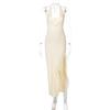 Vestito Sexy Scollo a V Schiena Scoperta per Donna con Bordi Arricciati e Vita Alta per la Primavera
