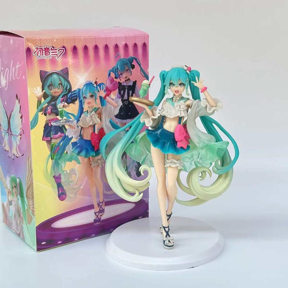 18CM Anime Hatsune Miku Figure Soda Cream Dress The Props Kawaii Desktop Decoration Figurine Collectible Ornaments Model Toy PVC Kid Friendly