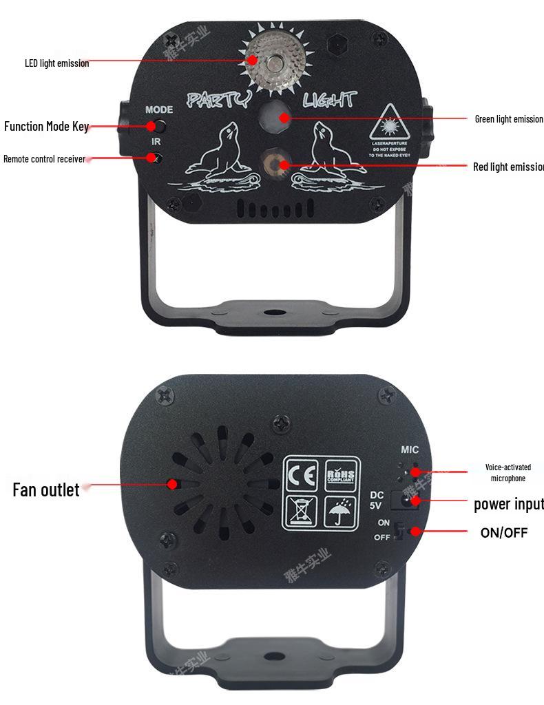 LED Seven-Color Outdoor Mini Laser Stage Light with USB for Disco, Christmas, and Starry Sky Projections