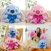 Adorable Stitch Plush Toy With Cute Bowtie Perfect For Couple Gifts In Soft Blue And Pink Colors