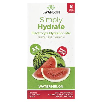 Simply Hydrate, Elektrolyt-Hydrationsmischung, Wassermelone, 8 Stickpacks, 6,2 g (0,22 Unzen) Jeder