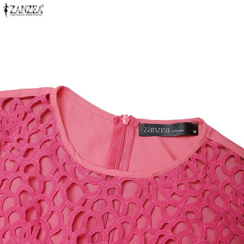 ZANZEA Rochie Casual Elegantă de Damă cu Patchwork din Dantelă, Decolteu Rotund, Fără Mâneci, cu Volane