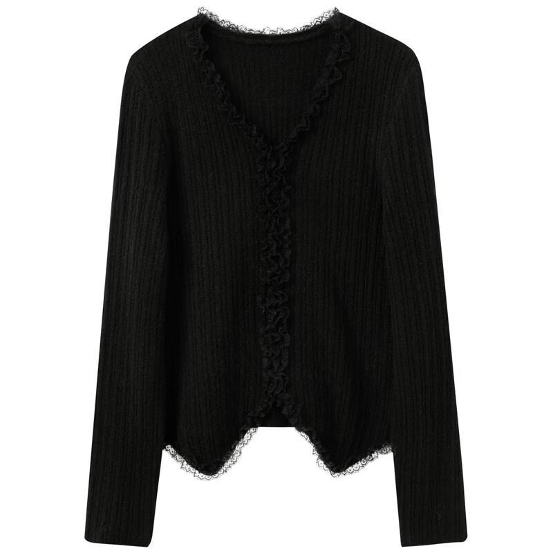 Sancai Plus Size Lace V-Neck Knit Sweater