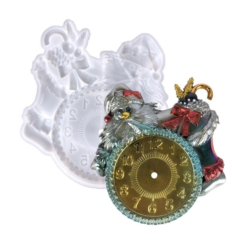Santa Clocks Silicone Mold Flexible Clock Epoxy Resin Mold DIY Christmas Crafts Home Decoration Mold for DIY Wall Decor