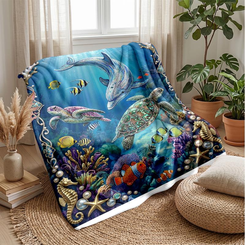 Ocean Life Adventure 38 Theme blanket Lightweight Warm Flannel Blanket Decorative Throw Blanket for Home Decoration