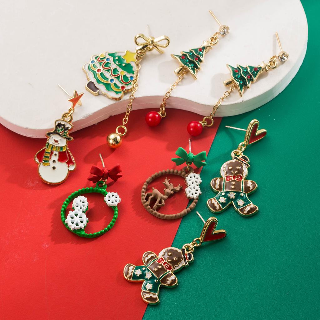 Christmas Series Alloy Oil Drop Christmas Tree Gingerbread Man Earrings for Women Simple Versatile Ear Jewelry
