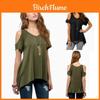T-shirt Chic in Misto Poliestere Girocollo Monospalla Manica a Pipistrello per Locale Notturno