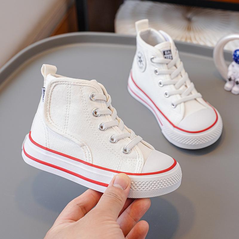 

2025 spring and autumn new children s canvas shoes high-top boys little white shoes lace-up-free girls board shoes soft-soled casual shoes 28 yards inner length 18cm