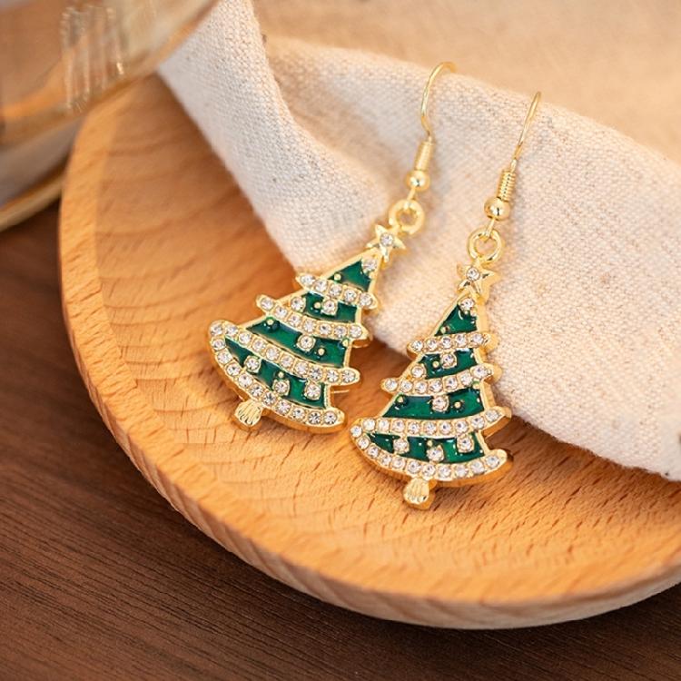 Holiday Rhinestones Christmas Earrings Lightweight Alloy Construction Ear Studs Red/Green Party Jewelry Gift