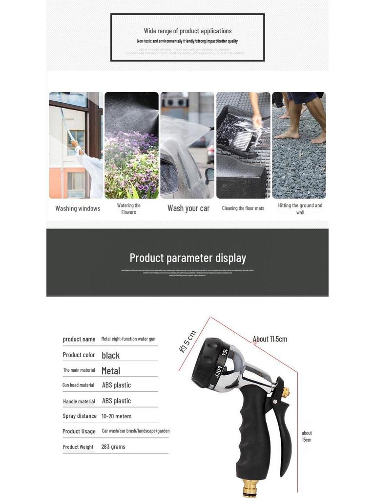 Electroplated High-Pressure Multifunctional Shower Head & Garden Watering Nozzle for Landscaping & Car Washing