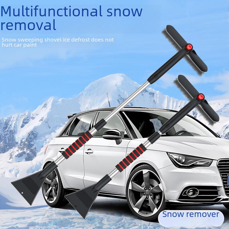 Pala de zăpadă multifuncțională pentru mașină și perie de dezghețare cu aliaj de aluminiu cu cap dublu, design retractabil