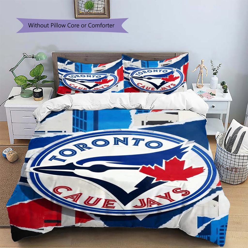 Toronto Blue Jays Pattern Bedding Set Quilt Cover Pillowcase Home Decor Gift (1 * Duvet Cover + 2 * Pillowcase, Without Core)