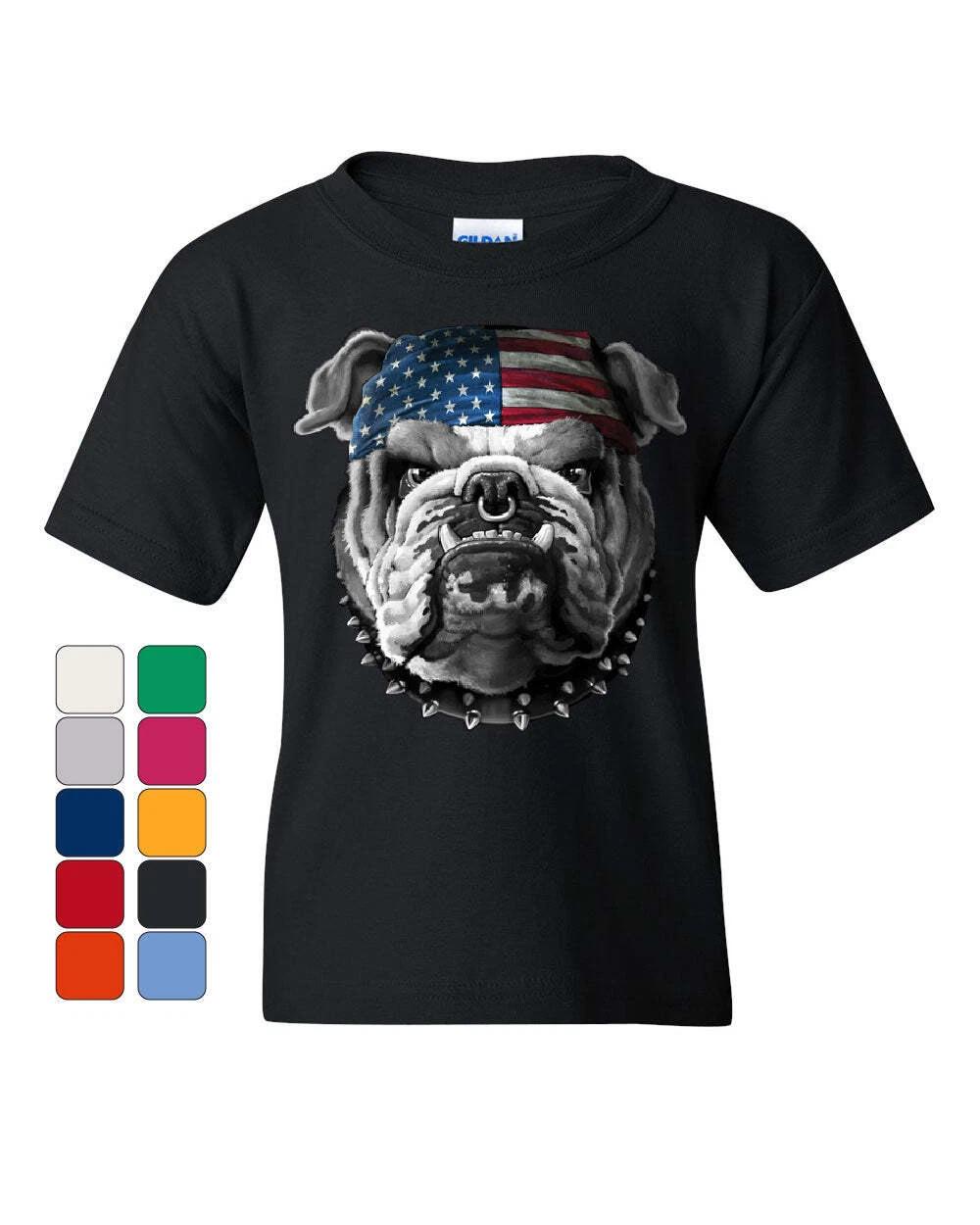 Mean American Bulldog Youth kids boys T-Shirt Stars and Stripes Bandana Badass Kids Tee 100