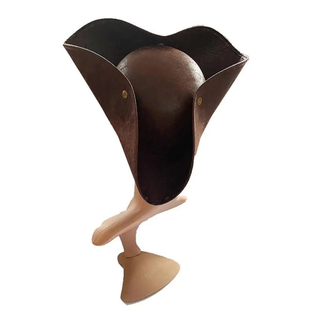 Chapeau de Pirate Cosplay Couleur Unie Cuir Synthétique Chapeau Tricorne Adulte Chapeau de Cowboy Western Drôle Halloween