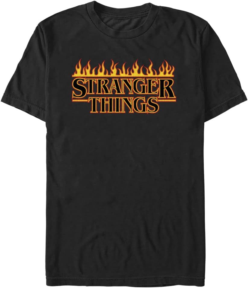 Stranger Things Men s Flaming Logo Short Sleeve Tee S