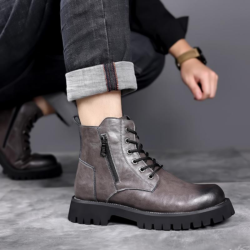 Golden Sapling High -top Leather Shoes Men 2025 Spring Outdoor Warm Plush Ankle Boots Male Quality Snow Boot Footwear