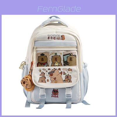 Kapibarasan Anime Backpack With Cushioned Straps Nylon Material For School Girls